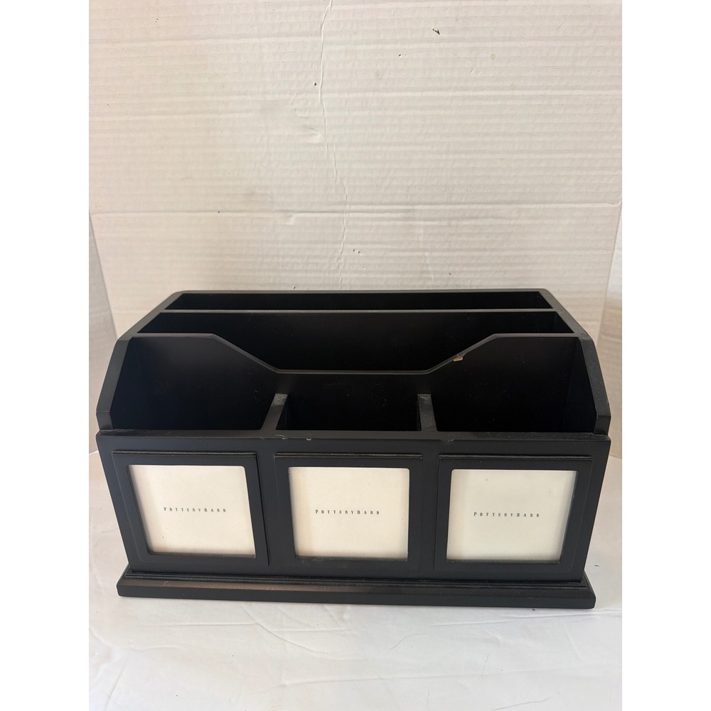 Pottery Barn Black Wood Desk Organizer Mail Sorter with 3 Picture Frames